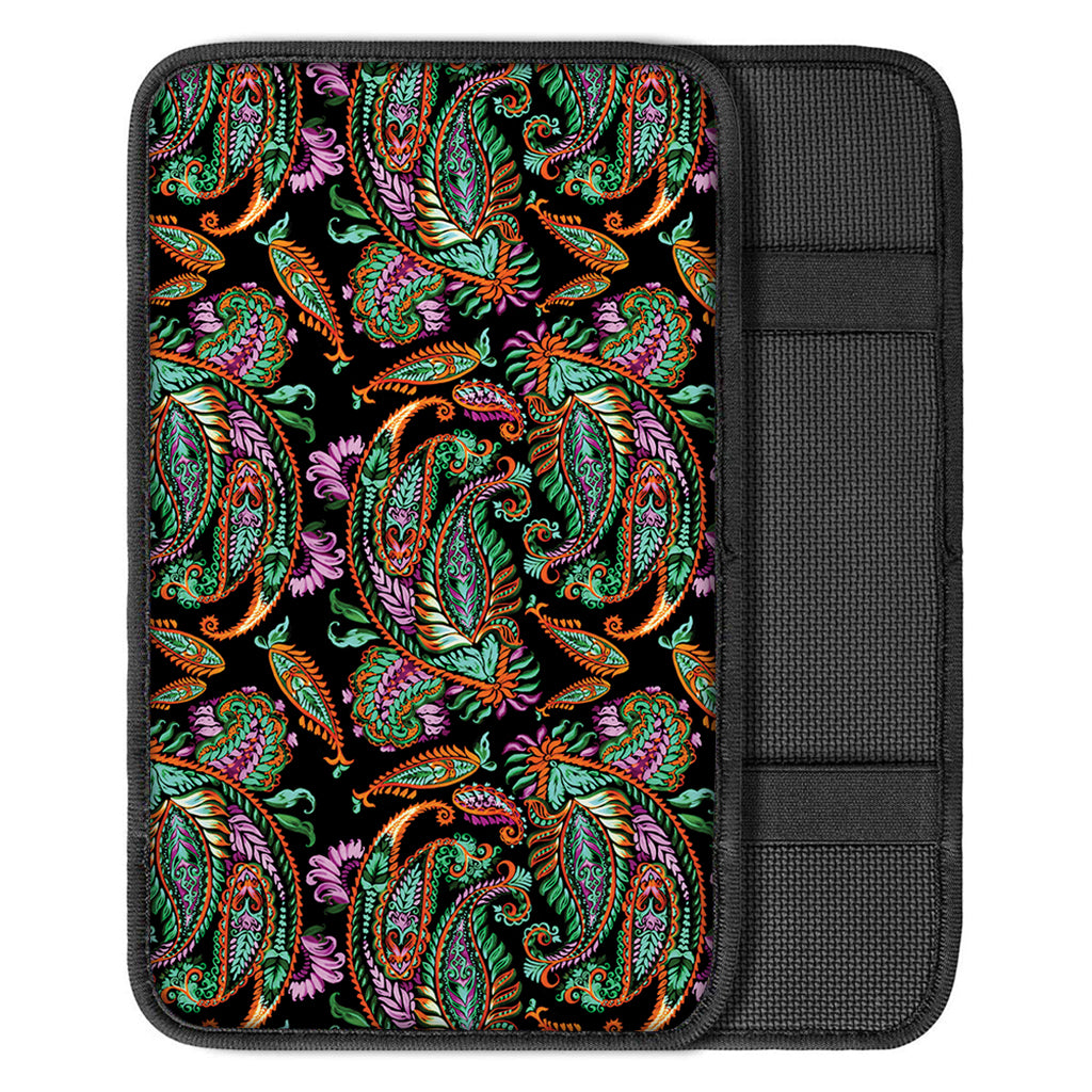 Green Orange And Pink Paisley Print Car Center Console Cover