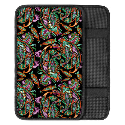 Green Orange And Pink Paisley Print Car Center Console Cover