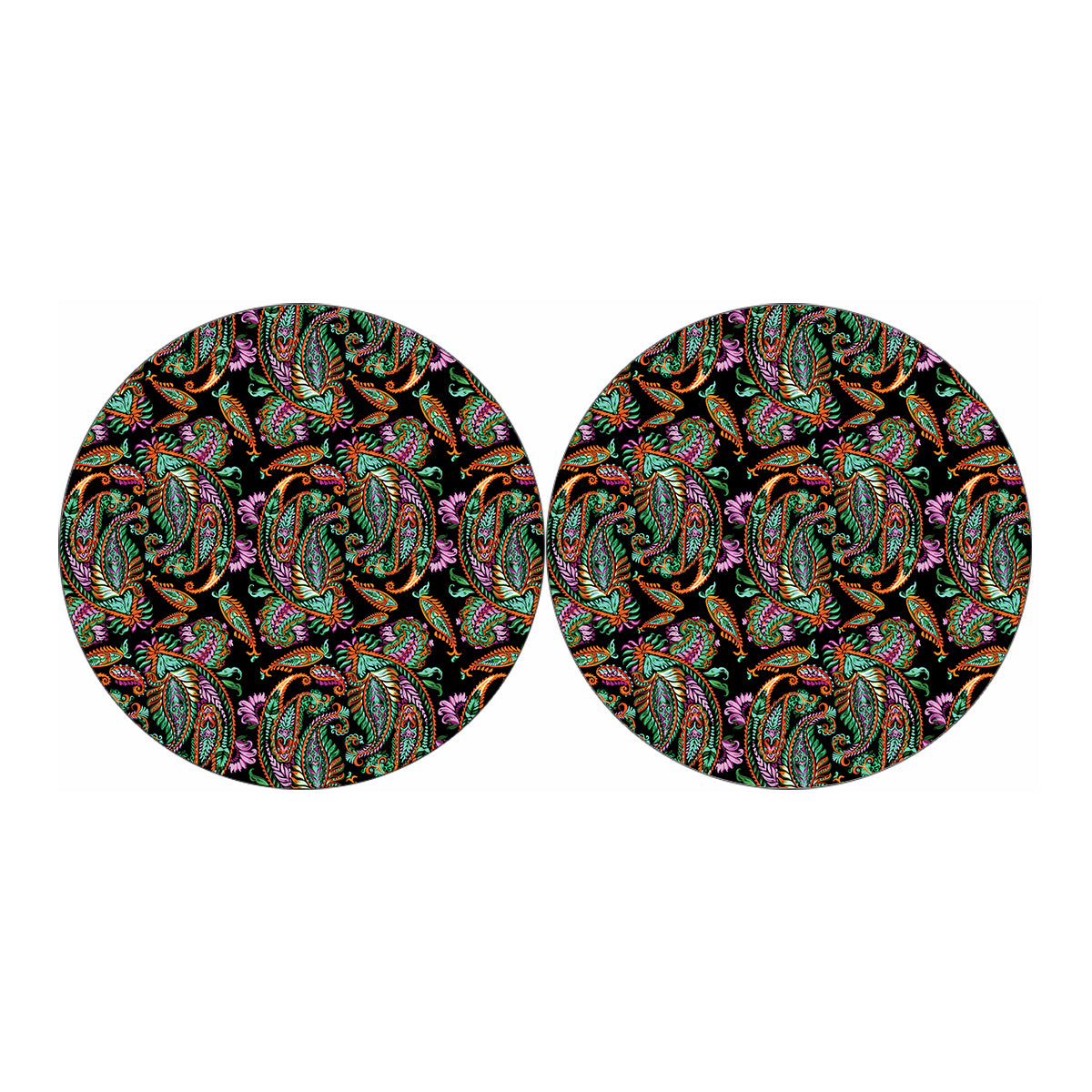 Green Orange And Pink Paisley Print Car Coasters