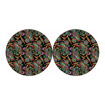 Green Orange And Pink Paisley Print Car Coasters