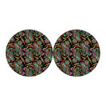 Green Orange And Pink Paisley Print Car Coasters