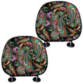 Green Orange And Pink Paisley Print Car Headrest Covers