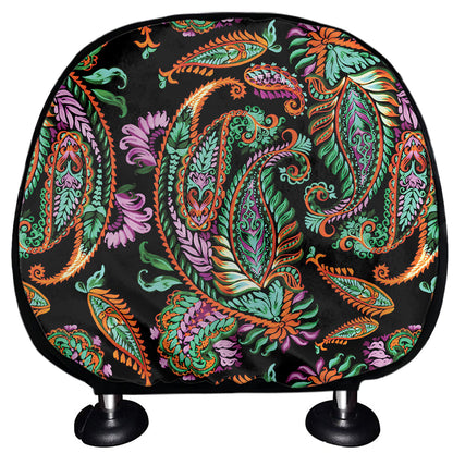 Green Orange And Pink Paisley Print Car Headrest Covers