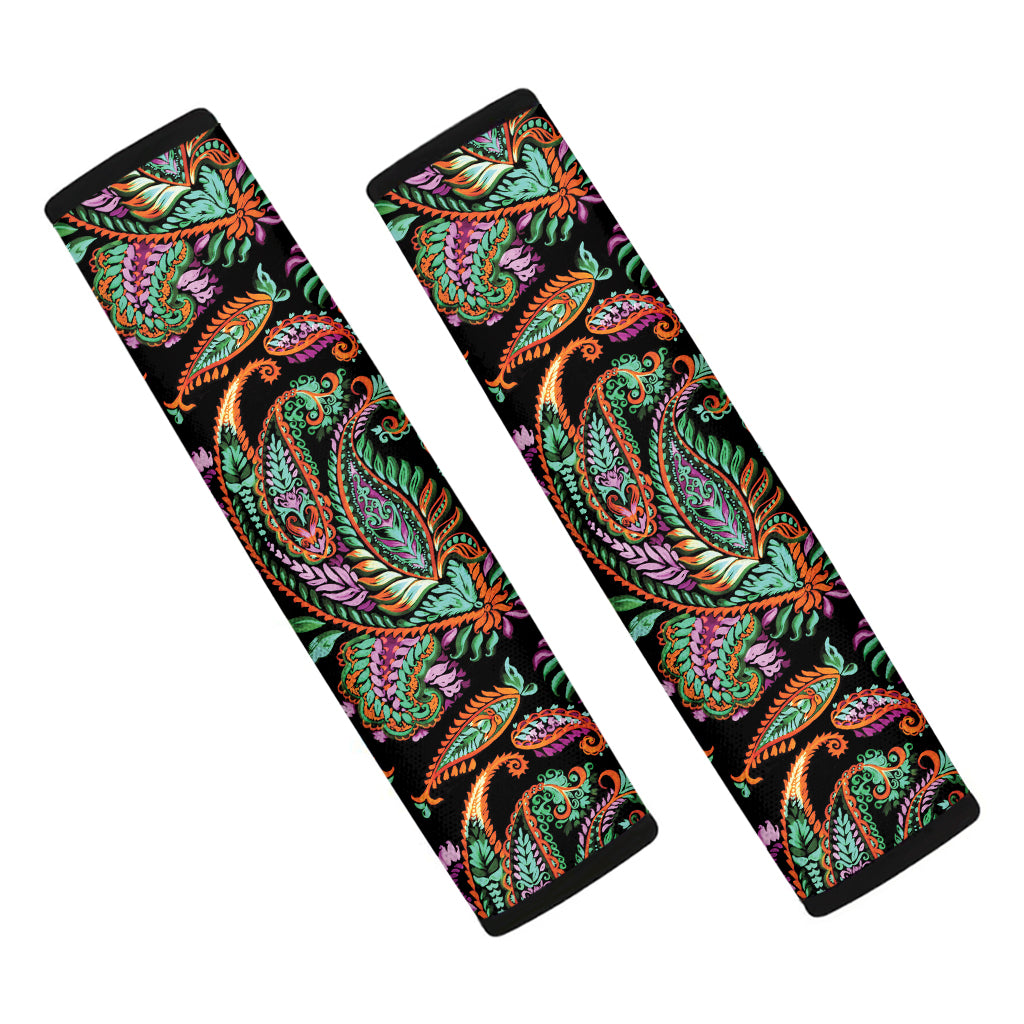 Green Orange And Pink Paisley Print Car Seat Belt Covers
