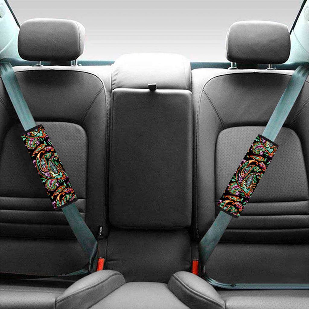 Green Orange And Pink Paisley Print Car Seat Belt Covers