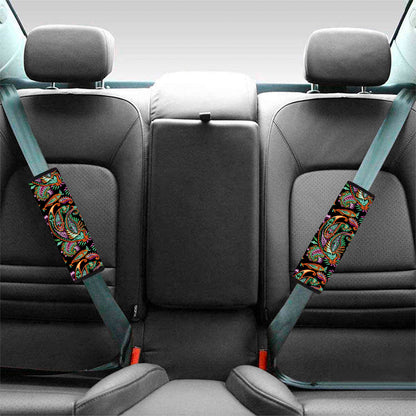 Green Orange And Pink Paisley Print Car Seat Belt Covers