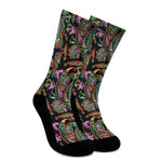 Green Orange And Pink Paisley Print Crew Socks