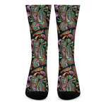 Green Orange And Pink Paisley Print Crew Socks