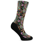 Green Orange And Pink Paisley Print Crew Socks
