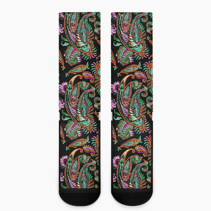 Green Orange And Pink Paisley Print Crew Socks