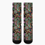 Green Orange And Pink Paisley Print Crew Socks