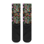 Green Orange And Pink Paisley Print Crew Socks