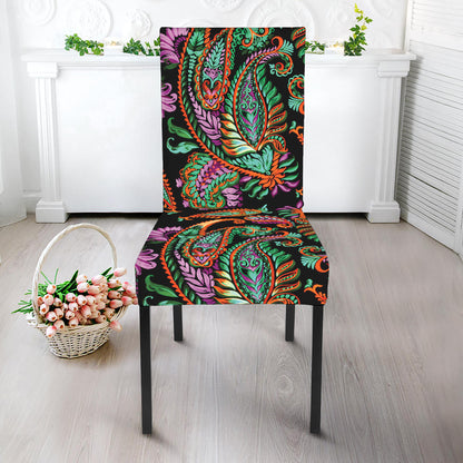 Green Orange And Pink Paisley Print Dining Chair Slipcover
