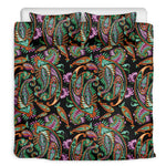 Green Orange And Pink Paisley Print Duvet Cover Bedding Set