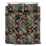 Green Orange And Pink Paisley Print Duvet Cover Bedding Set