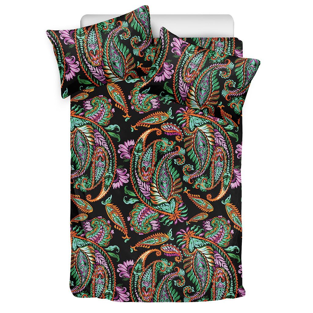 Green Orange And Pink Paisley Print Duvet Cover Bedding Set