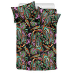 Green Orange And Pink Paisley Print Duvet Cover Bedding Set