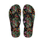 Green Orange And Pink Paisley Print Flip Flops
