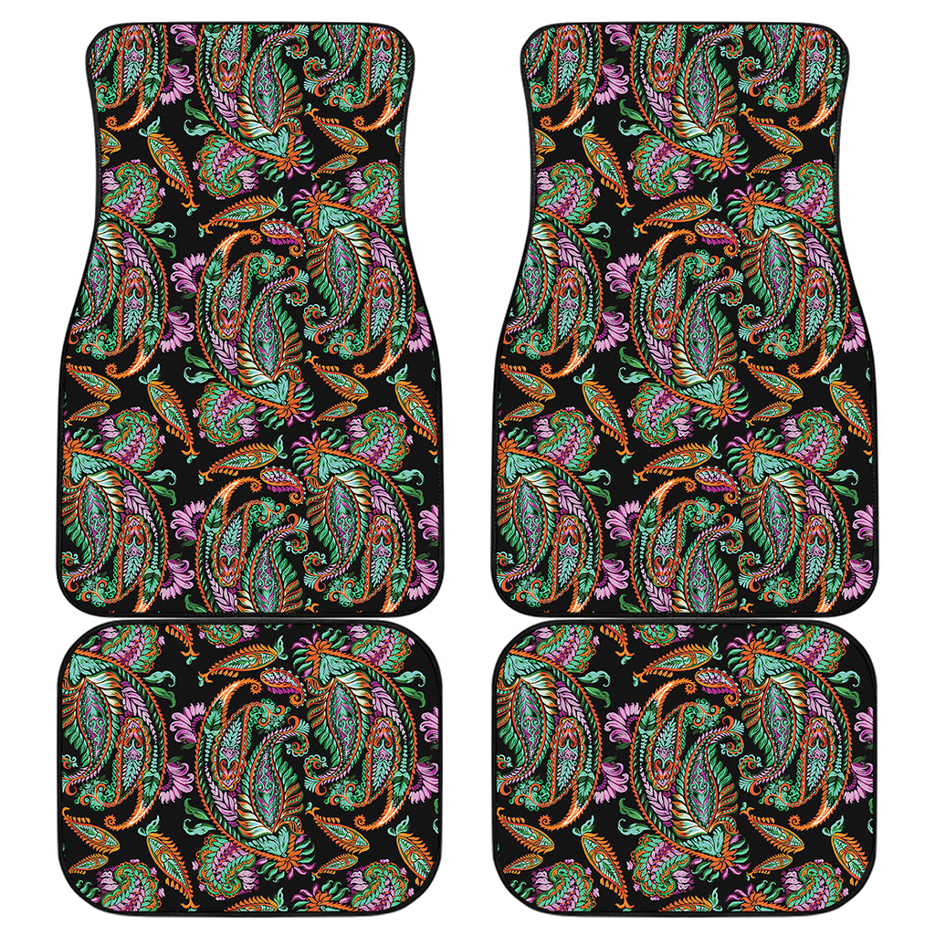 Green Orange And Pink Paisley Print Front and Back Car Floor Mats