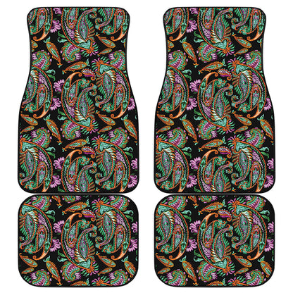 Green Orange And Pink Paisley Print Front and Back Car Floor Mats