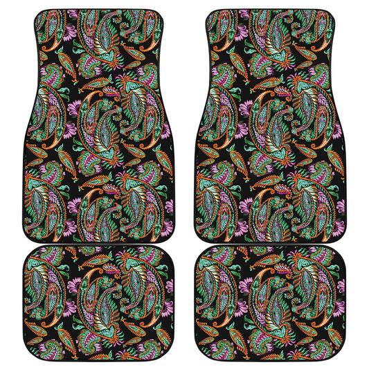 Green Orange And Pink Paisley Print Front and Back Car Floor Mats