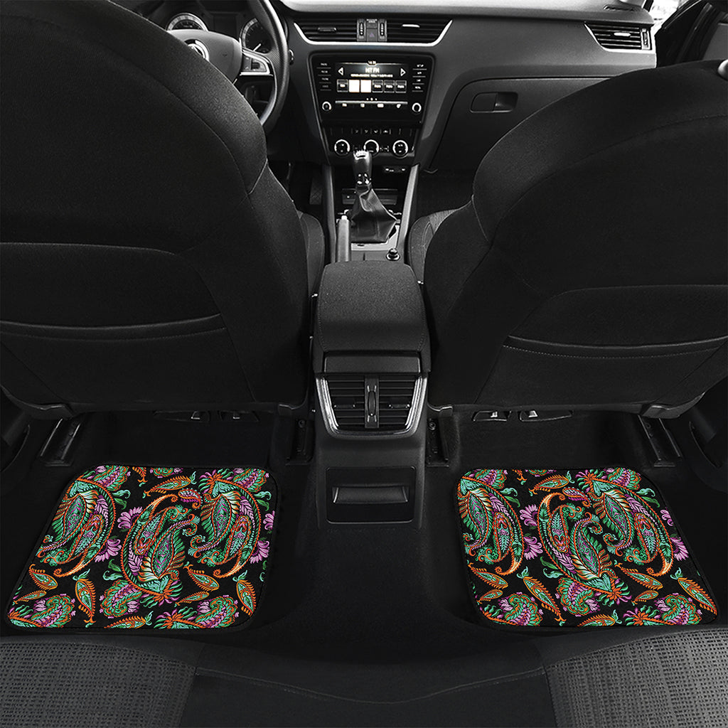 Green Orange And Pink Paisley Print Front and Back Car Floor Mats