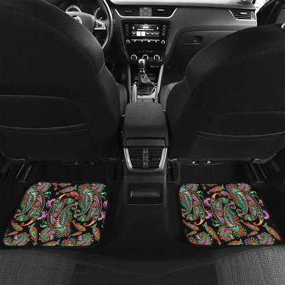 Green Orange And Pink Paisley Print Front and Back Car Floor Mats