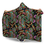 Green Orange And Pink Paisley Print Hooded Blanket