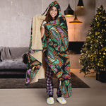 Green Orange And Pink Paisley Print Hooded Blanket
