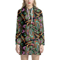 Green Orange And Pink Paisley Print Pullover Hoodie Dress
