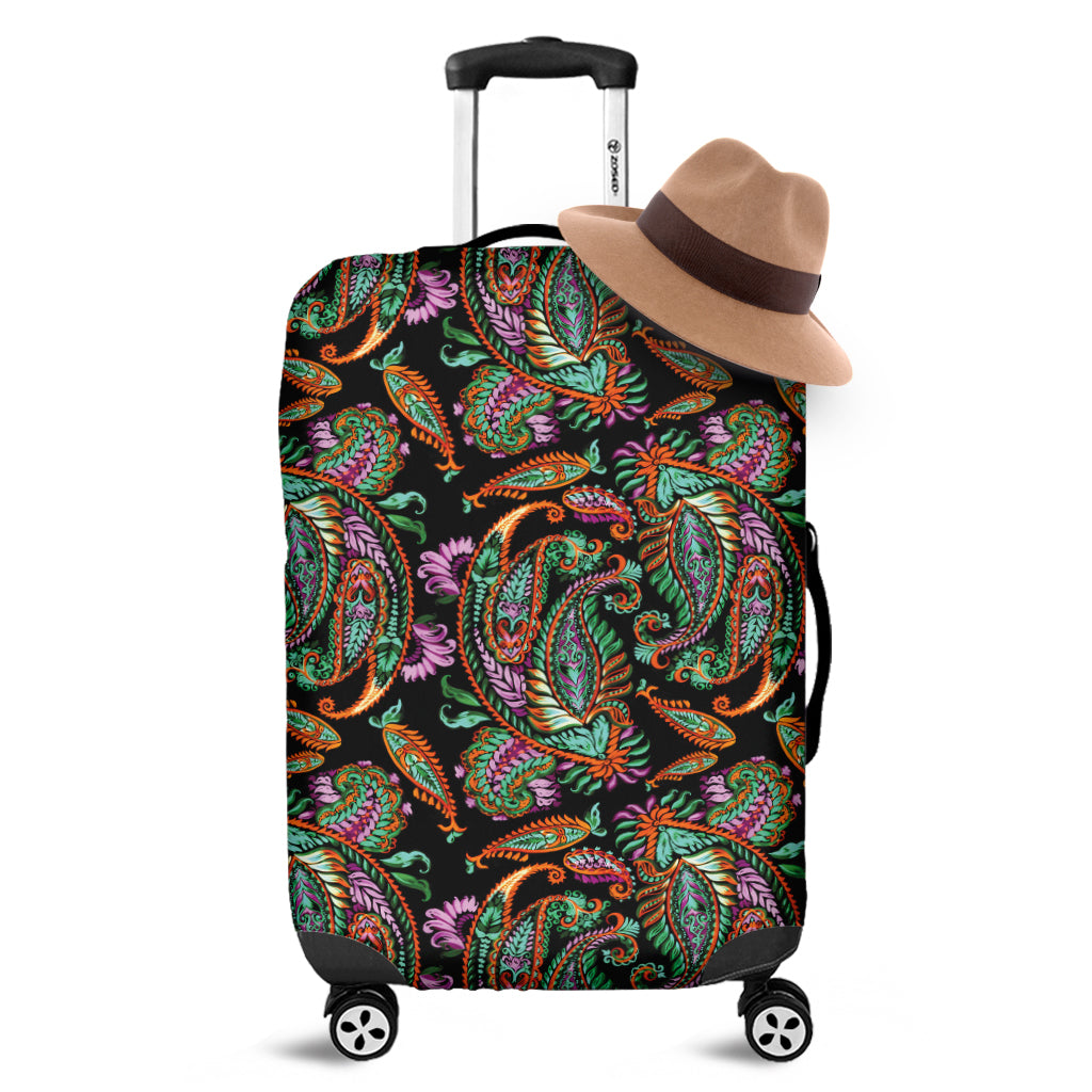 Green Orange And Pink Paisley Print Luggage Cover