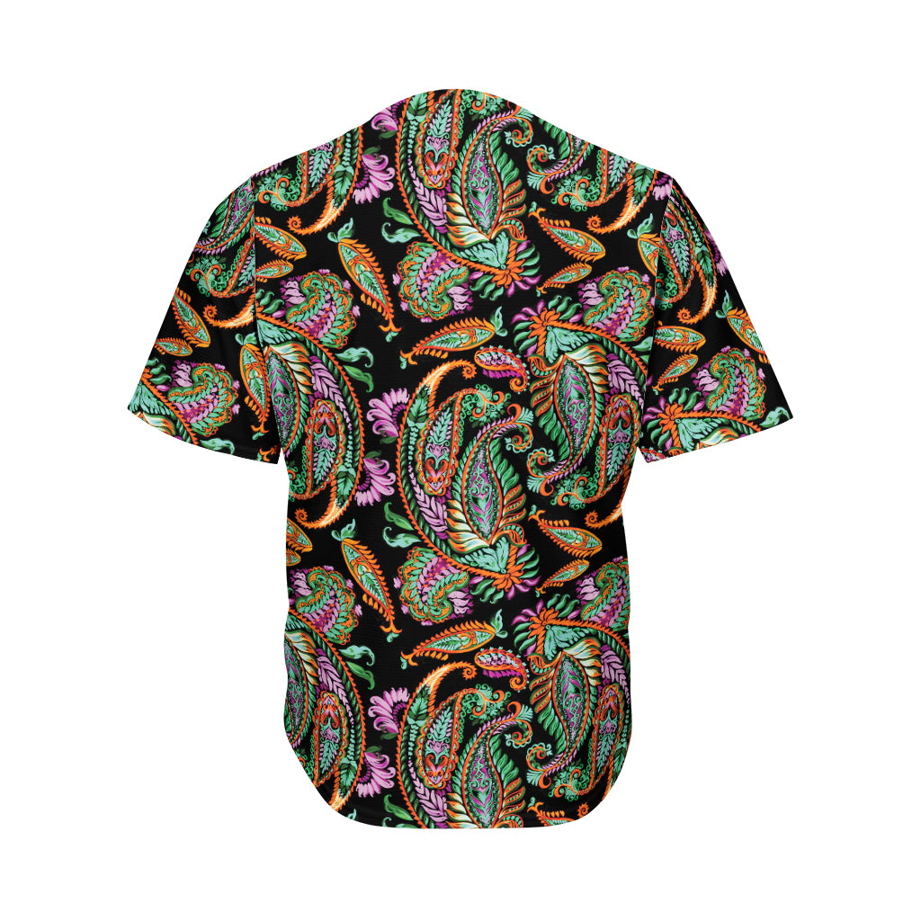 Green Orange And Pink Paisley Print Men's Baseball Jersey