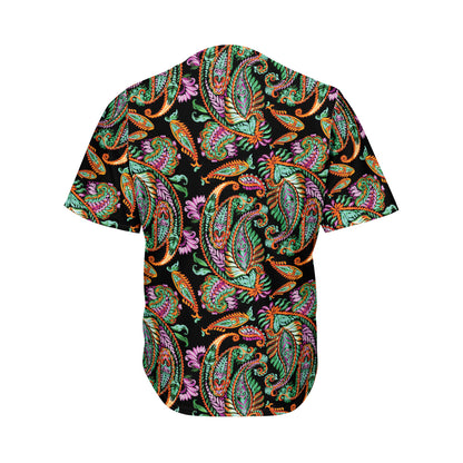 Green Orange And Pink Paisley Print Men's Baseball Jersey