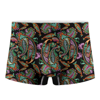 Green Orange And Pink Paisley Print Men's Boxer Briefs