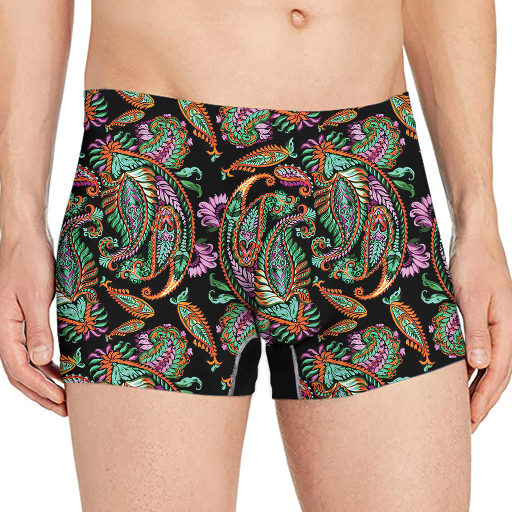 Green Orange And Pink Paisley Print Men's Boxer Briefs