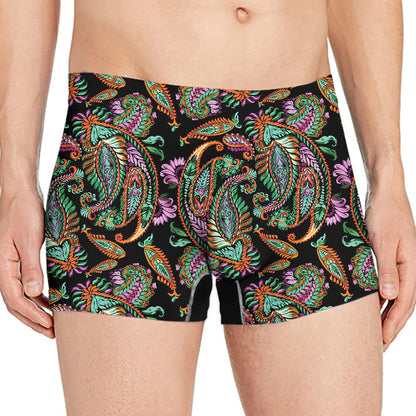 Green Orange And Pink Paisley Print Men's Boxer Briefs