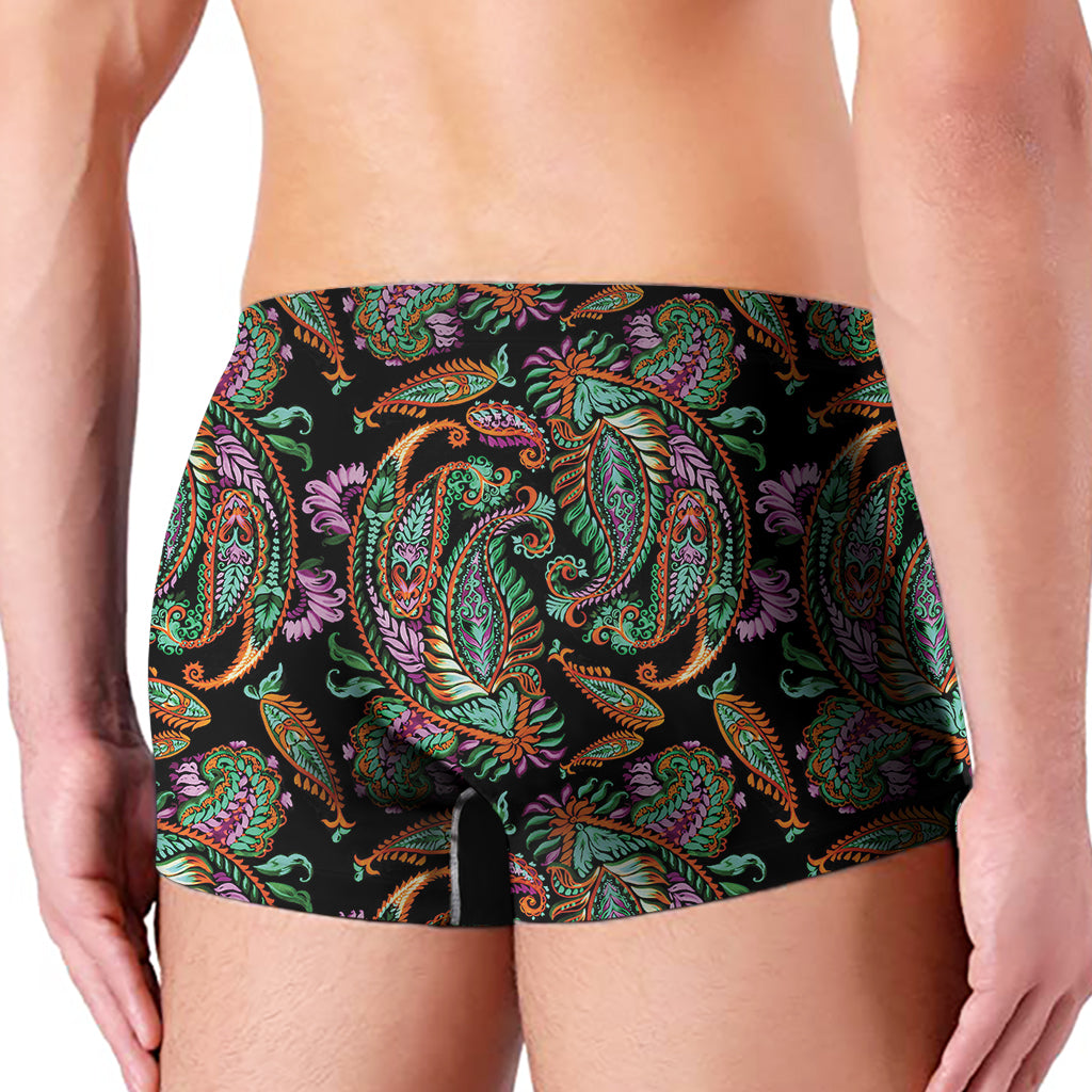Green Orange And Pink Paisley Print Men's Boxer Briefs