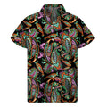 Green Orange And Pink Paisley Print Men's Short Sleeve Shirt