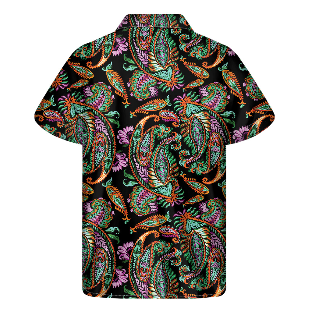 Green Orange And Pink Paisley Print Men's Short Sleeve Shirt