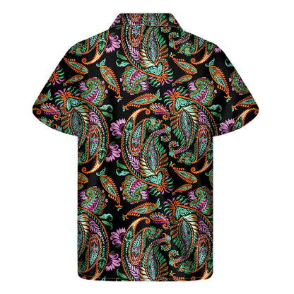 Green Orange And Pink Paisley Print Men's Short Sleeve Shirt