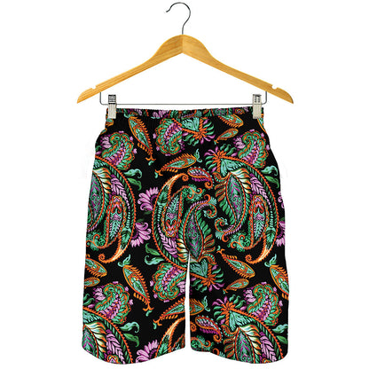Green Orange And Pink Paisley Print Men's Shorts