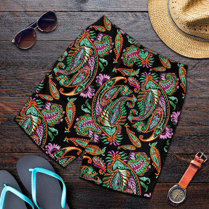 Green Orange And Pink Paisley Print Men's Shorts