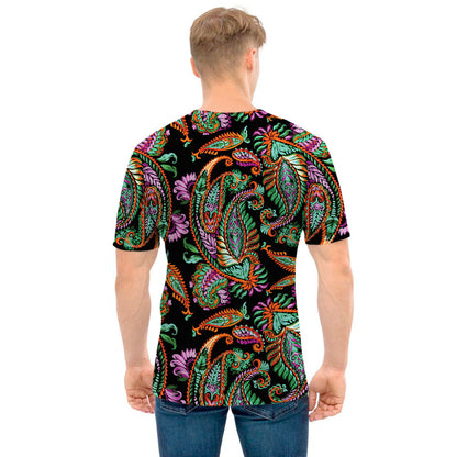Green Orange And Pink Paisley Print Men's T-Shirt
