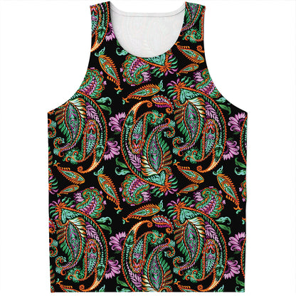 Green Orange And Pink Paisley Print Men's Tank Top