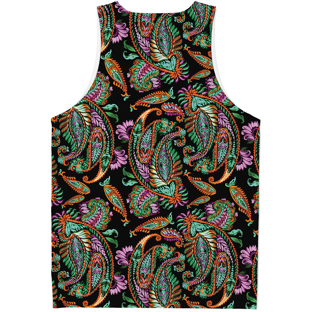 Green Orange And Pink Paisley Print Men's Tank Top