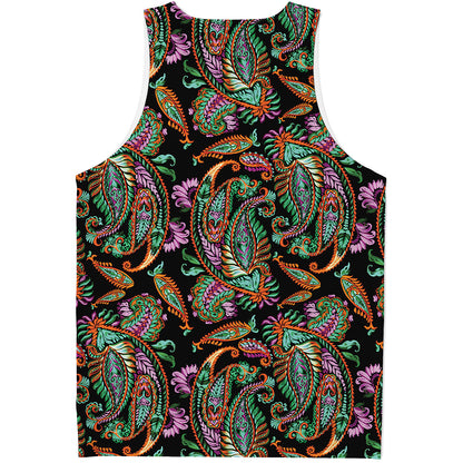 Green Orange And Pink Paisley Print Men's Tank Top