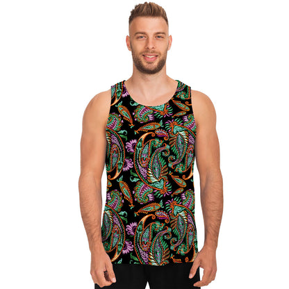 Green Orange And Pink Paisley Print Men's Tank Top