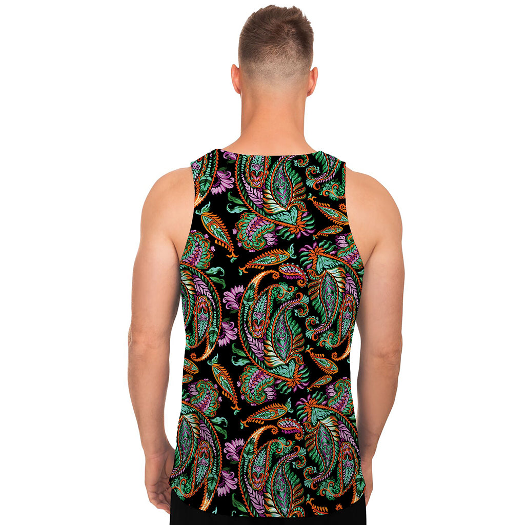 Green Orange And Pink Paisley Print Men's Tank Top
