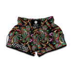 Green Orange And Pink Paisley Print Muay Thai Boxing Shorts