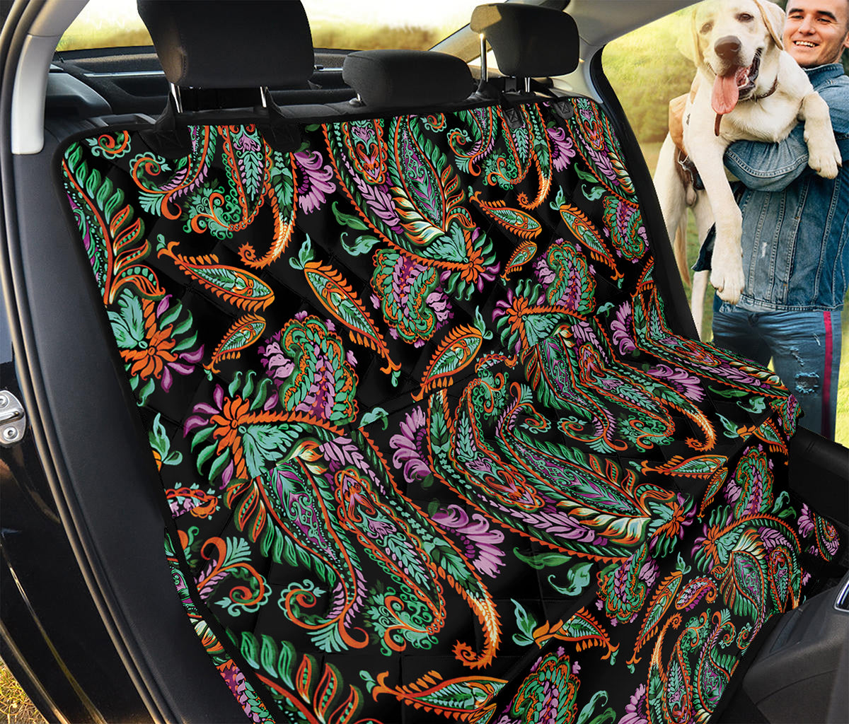 Green Orange And Pink Paisley Print Pet Car Back Seat Cover